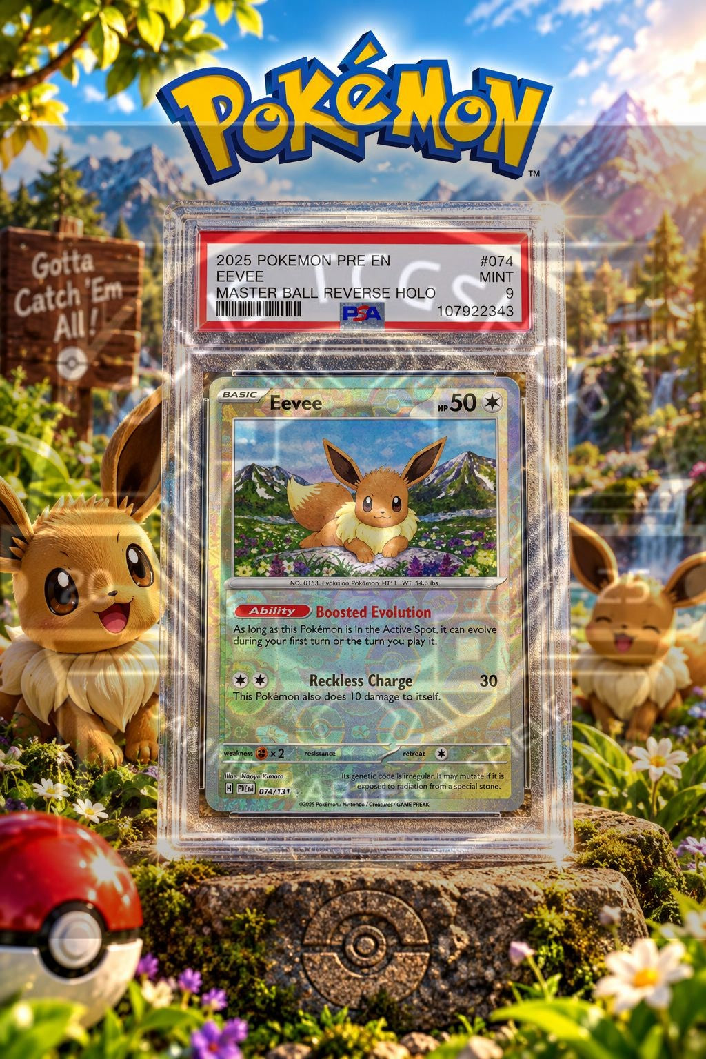 Eevee Reverse Holo Masterball PSA 9