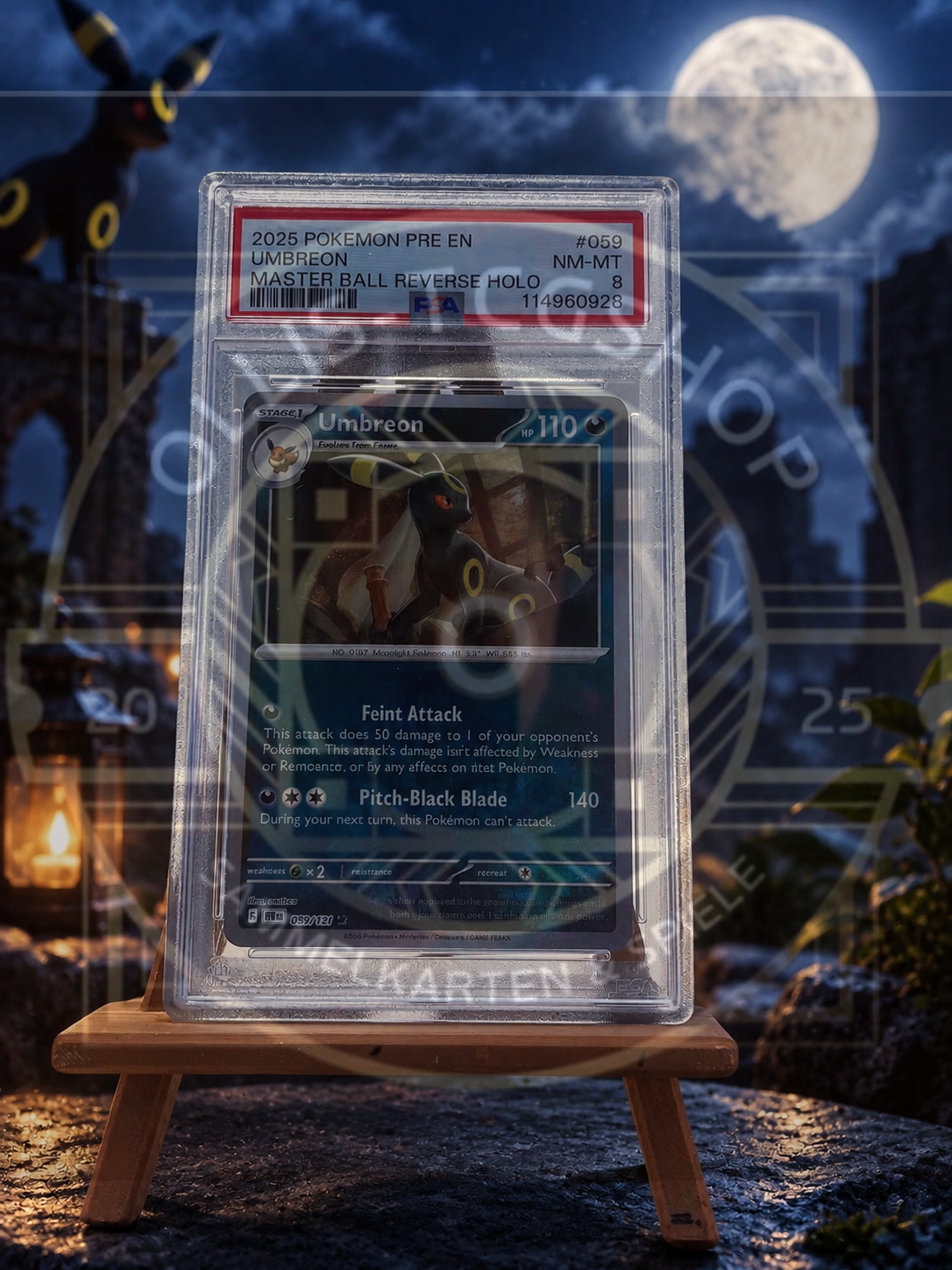 Umbreon Reverse Holo Masterball PSA 8